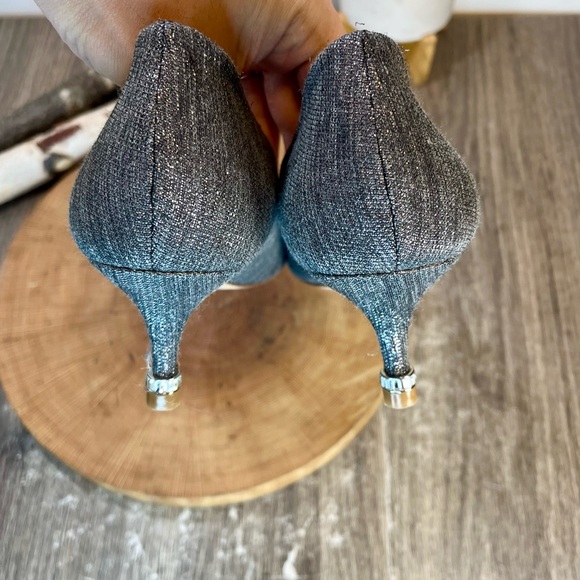 *Badgley Mischka | Silver Metallic Fabric Pumps with Jeweled Heels Size 9.5 - Picture 9 of 16